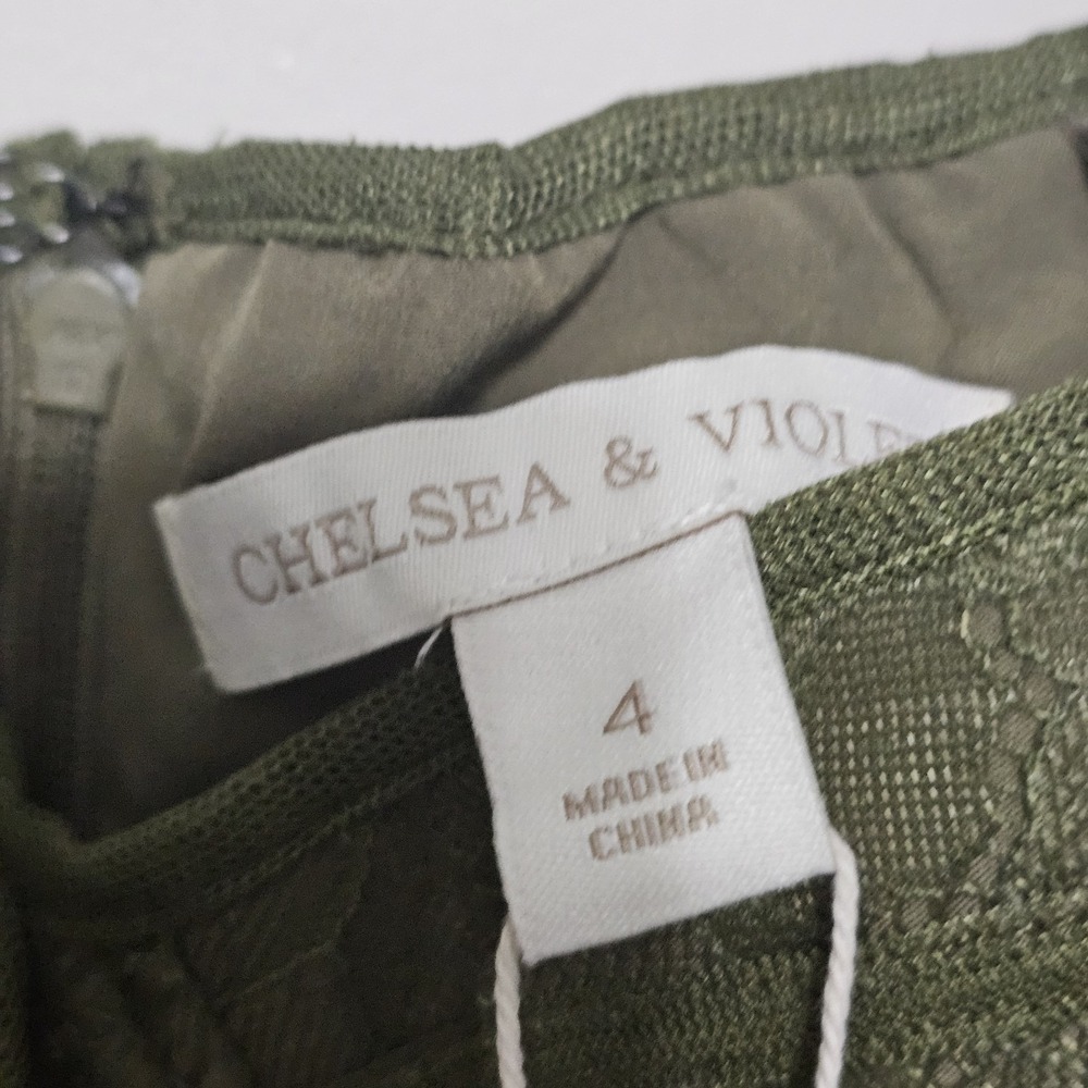 Chelsea&Violet Womens Top Size 4 Olive Green Sweetheart Lace Long Sleeve New 265 - Picture 4 of 9